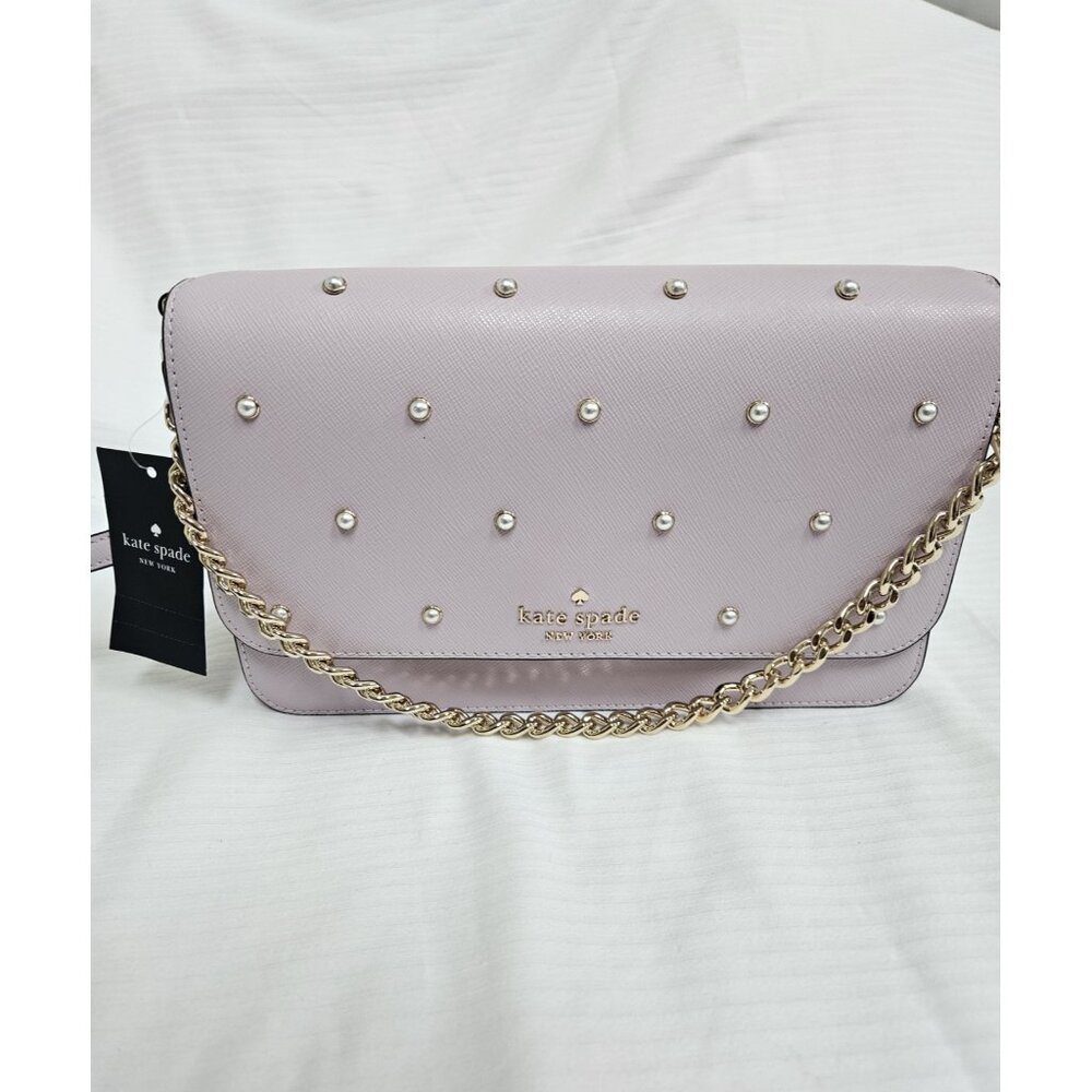 NWT Kate Spade  Madison Faux Pearls Flap Crossbody Lilac Moon KF495Dust Bag Incl